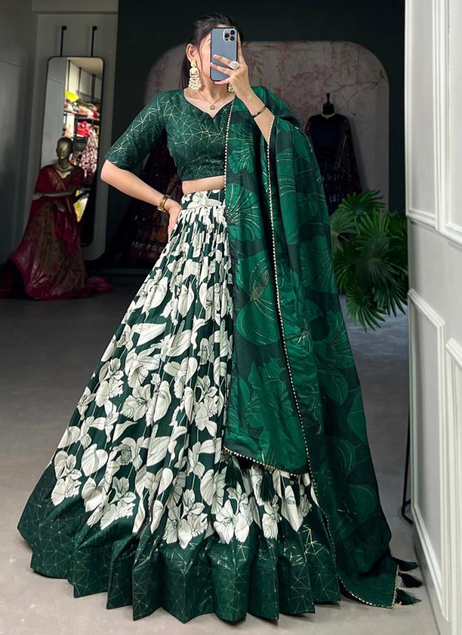 Silk Green Wedding Wear Floral Print Readymade Lehenga Choli